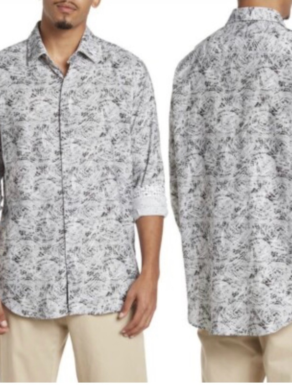 Robert Graham Men's Templeton Classic-Fit Linen-Blend Button Up Shirt size Med